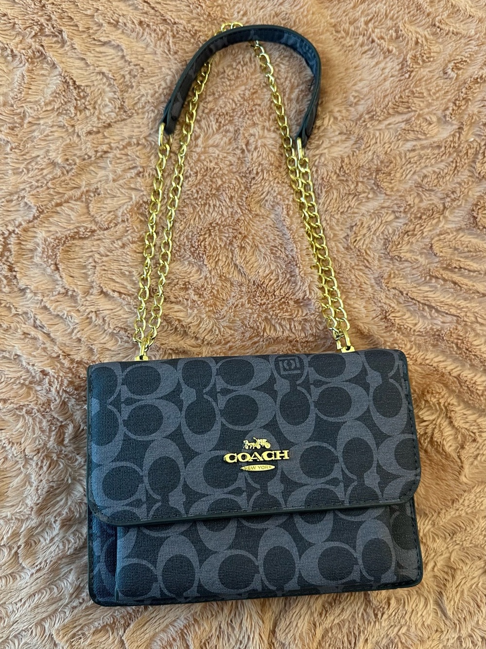 Coach Black Signature Chain Crossbody with Gold Hardware